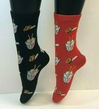 2 Pairs Foozys Women&#39;s Socks Chinese Takeout, One Black One Red Pair Nob - £7.30 GBP