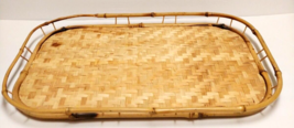 Rattan Bamboo Wicker Bed Tray MCM Vintage Tiki 19&quot; x 13&quot; Boho Decor - £10.49 GBP