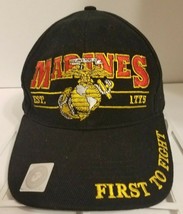 USMC Veteran Pride Mens Strapback Hat Ball Cap Embroidered Black - £10.08 GBP