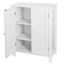 Bathroom Floor Storage Cabinet With Double Door Adjustable Shelf Organizer White - £84.72 GBP