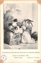 FRENCH FASHION COSTUME PARISIEN~HISTOIRE DU COSTUME~WOMEN &amp; BIRD POSTCARD - $8.68