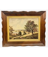 Antique Framed Oil Painting 22 X 18.5” Landscape Lake and Sky Scene - £102.82 GBP