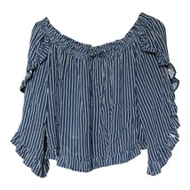 American Eagle Womens Blue Stripe Elastic Boat Neck Boho Crop Top Size Medium - £7.83 GBP