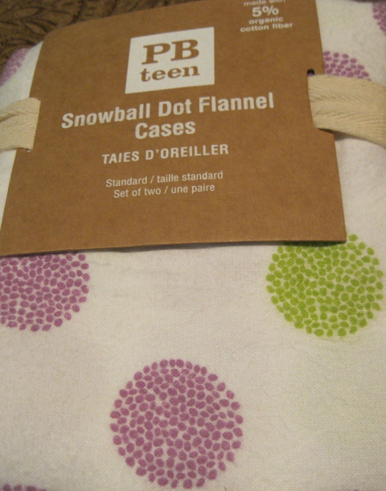 2 Pottery Barn Teen Snowball Dot Pillow Cases Standard Flannel Purple Green Whit - £23.33 GBP