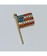Vintage American Flag Rhinestone Pin Brooch Gold Tone - £11.40 GBP
