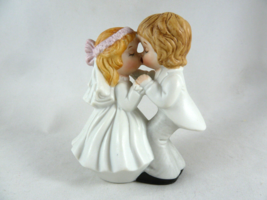 Vintage Bride Groom Kissing Couple Porcelain Cake Topper figurine 4&quot; tall - $10.88