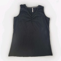 Lulu-B Womens Sz XL Black Sleeveless Top 100% Cotton V Neck Ruched Tank - $274.93 MXN