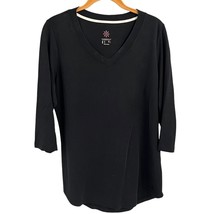 Isaac Mizrahi Live QVC Black V-Neck 3/4 Sleeve Top M Cotton - $177.48 MXN