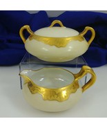 Haviland Limoges Creamer Sugar Bowls Circa 1880&#39;s 24K Acid Etched Gold R... - £88.98 GBP