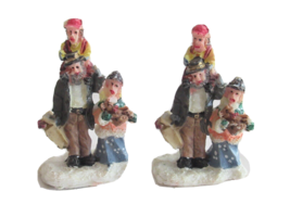Lot 2x Christmas Village Figurine Man Dad Child Boy Girl Gift TeddyBear ... - $9.42