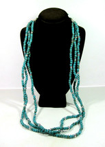 Triple 3 Strand TURQUOISE-BLUE Beaded Necklace Vintage Silvertone Odd Beads 38&quot; - £13.36 GBP