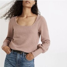 Madewell Ottoman Mauve Pink Ribbed Square Neck Stretch Top Size Medium - $31.99