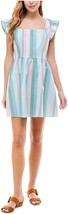 Crystal Doll Dress M  Blue Smocked Striped Fit &amp; Flare Mini - $13.55