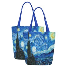 Set of TWO Starry Night Van Gogh Art Canvas Tote Bag Two Sides Printing - £23.97 GBP