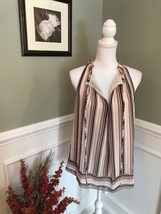 NEW $78 Max Studio Women&#39;s Pink Stripe Ruffle Neck Sleeveless Blouse Size M NWT - £27.37 GBP
