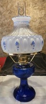 ALADDIN LAMP COBALT BLUE LINCOLN DRAPE LAMP W/ HAND PAINTED SHADE/ BRASS... - $325.71