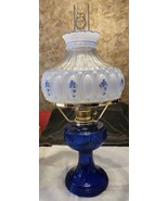 ALADDIN LAMP COBALT BLUE LINCOLN DRAPE LAMP W/ HAND PAINTED SHADE/ BRASS TRIM - £256.12 GBP