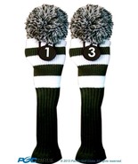 Tour 1 &amp; 3 Driver Fairway Wood Green &amp; White Golf Headcover Knit Pom Pom... - €20,90 EUR