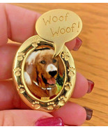 Vintage Signed JJ Woof Woof Dog Metal Photo Picture Frame Brooch Pin - $19.79