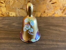 Vintage Bohemian Pink Red Floral Glass Gold Hand Painted Dinner Bell Czech - £35.69 GBP