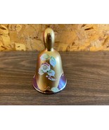 Vintage Bohemian Pink Red Floral Glass Gold Hand Painted Dinner Bell Czech - $61.74 CAD