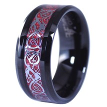 Black Tungsten Red Celtic Dragon Ring Size 6-17 Mens Womens 8mm Carbon Fiber - £23.96 GBP
