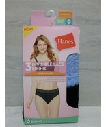 Hanes 3-Pack Tagless Microfiber Invisible Lace Bikinis Black/Blue/White ... - £7.14 GBP