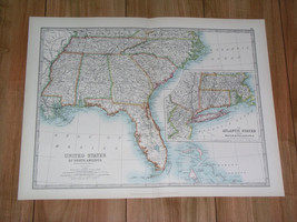 1907 Antique Map Of Southern Usa Florida Georgia North And South Carolina - £16.84 GBP