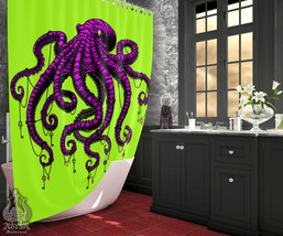 Gothic Neon Octopus Shower Curtain, Vintage Horror Bathroom Decor - Bad Neon - £56.74 GBP