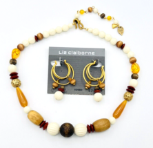 Liz Claiborne LCi Beaded Necklace Pierced Hoop Earrings Set NOS - $17.82