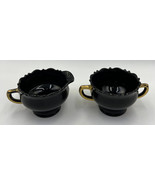 LE Smith Black Glass Sugar And Creamer Gold Handles READ - $14.16