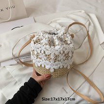 2022 Elegant Women Flower Lace Straw Bags Handmade Rattan Bucket Shoulder Bags F - £18.78 GBP