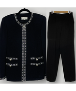 St John Collection Evening Wear Set Black Sparkle Blazer 10Pantsuit Wome... - £190.51 GBP
