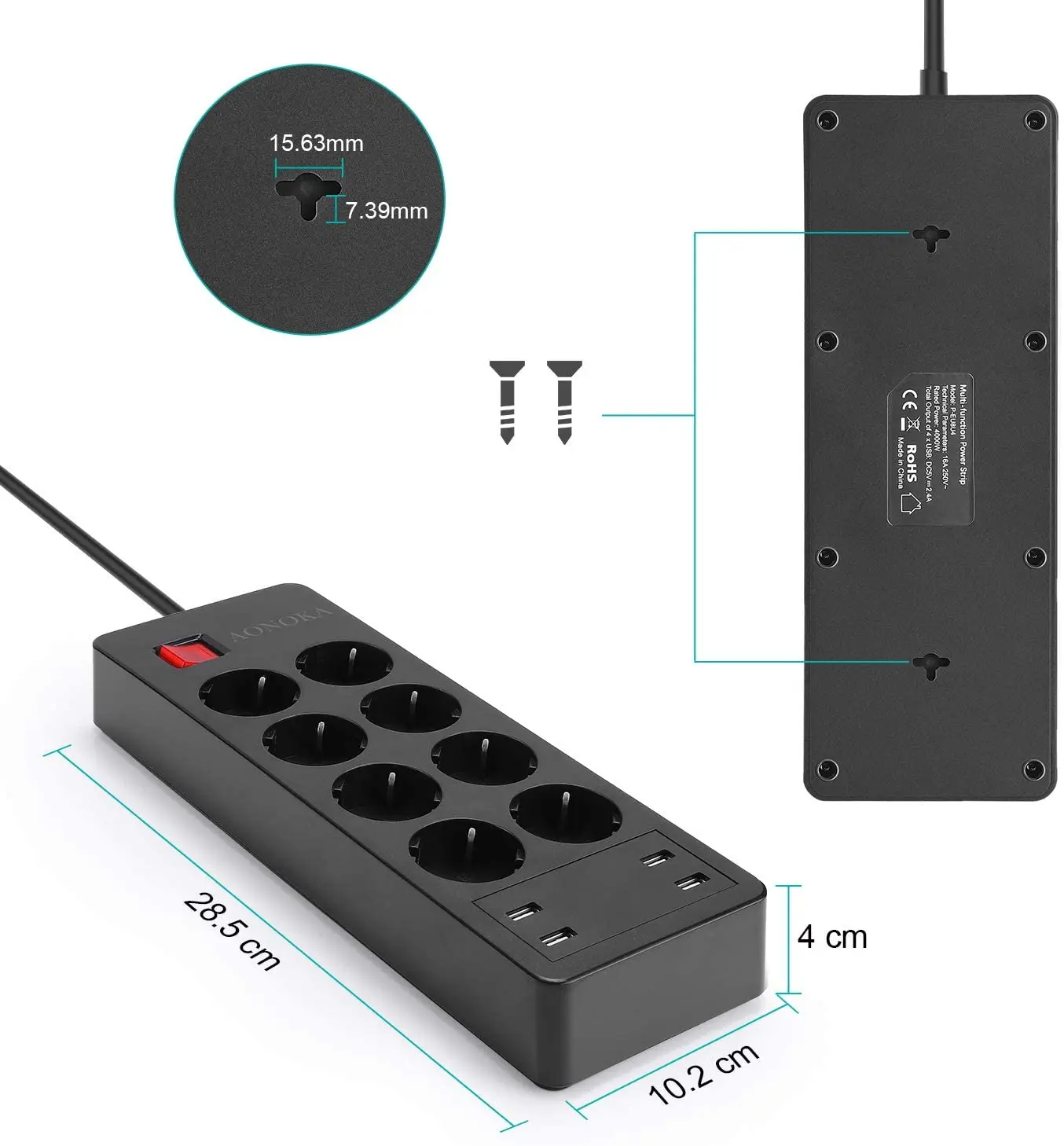 House Home Multiple Power Strip Surge Protector 4/6/8 Way AC Outlets EU Electric - £54.72 GBP