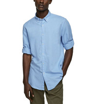 Zara Man Men&#39;s Tabbed Linen Shirt, Blue, Medium 3722-9 - £23.32 GBP