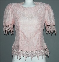 VTG &quot;David Rose&quot; Dusty Rose Pink Lace Crocheted Borders Zip Back Lined T... - $22.99