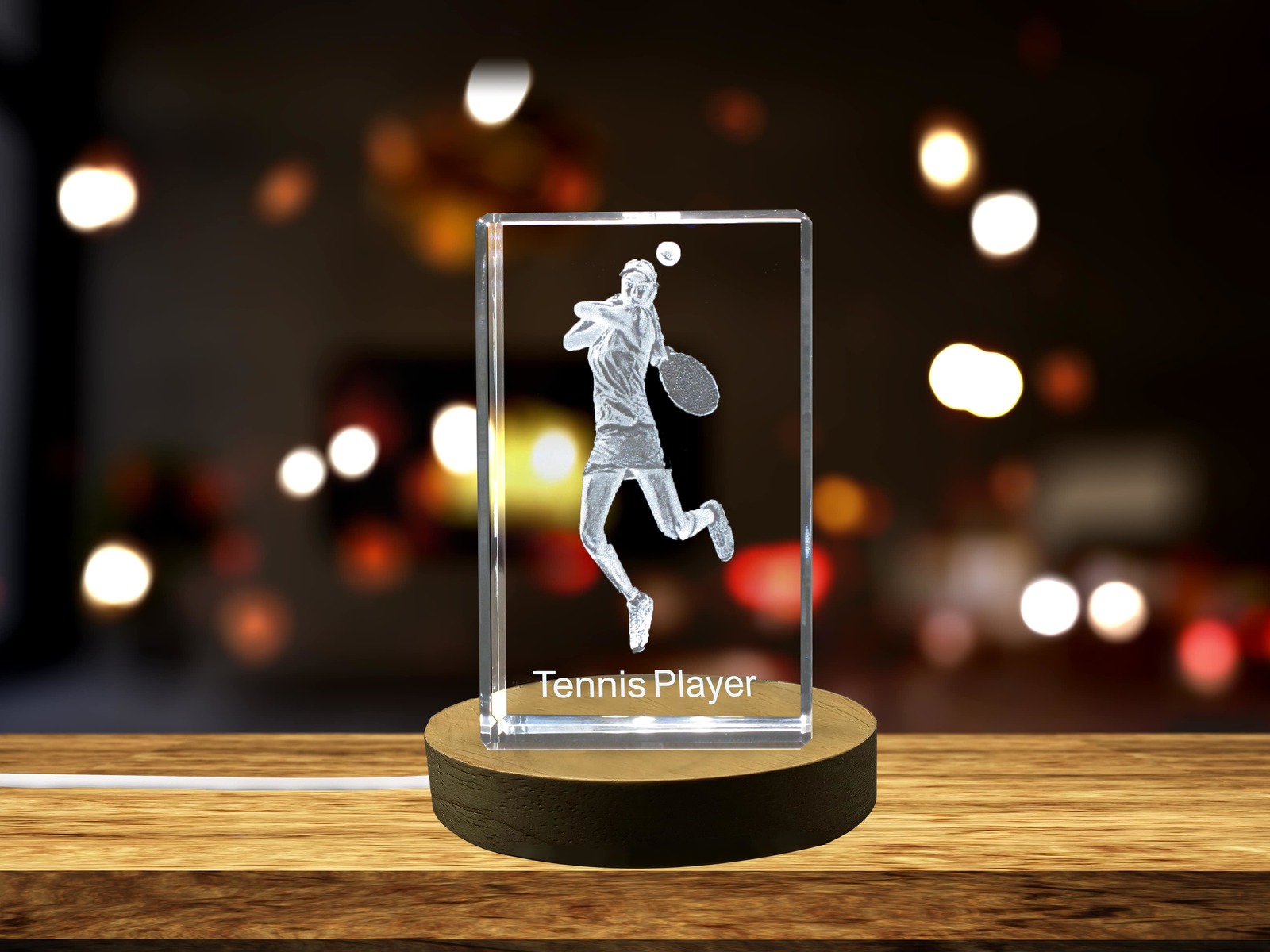 LED Base included | Tennis Player 3D Engraved Crystal 3D Engraved Crystal