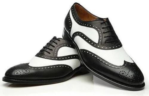 Handmade leather shoes for men Two tone Borgue style handmade mens leather shoes - £126.40 GBP