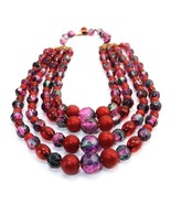 4-Strand Beaded Bib Necklace, Purples &amp; Reds, Hook Closure, Vintage, #JW... - $270.25 MXN