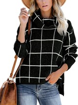 Pullover Chunky Plaid Turtleneck Knit Sweater - £46.51 GBP