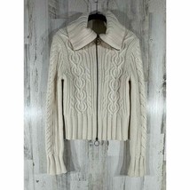 Express Womens Cream Cableknit Sweater Wool Blend Full Zip Medium READ - £11.81 GBP