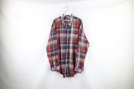 Vtg 90s Chaps Ralph Lauren Mens XLT Faded Spell Out Crest Flannel Button Shirt - £35.06 GBP