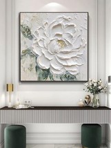 Hand Painted White Flower Oil Painting for Kitchen, Large 3D 32&quot;x32&quot; GSD... - $75.05