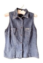 Vintage Y2K Guess Jeans Size M Cotton Denim Snap Vest Tailored USA Blue ... - £19.03 GBP