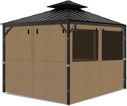 Gazebo Privacy Curtains 10&#39; X 10&#39; With Mosquito Windows, 4-Panels, Curta... - $181.94