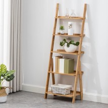 Maydear Bamboo Ladder Shelf, 5-Tier Trapezoid Bookshelf, Storage, Wood Color. - $109.66