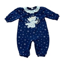 Healthtex VTG 90s Blue Pajamas Bodysuit Infant 12 Months Angel Snowflake Lace - £11.71 GBP