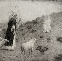 1906 Moses &amp; the Burning Bush Print Story Of The Bible 8.25 X 5.75&quot; Anti... - £13.95 GBP