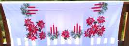 Vint. Christmas Tablecloth w /Red Poinsettia, Candles, Glitter Gold 57&quot;x 70&quot; CHP - £19.84 GBP