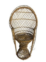 Mini Peacock Wicker Fan Back Rattan Chair 16&quot; Doll Plant Stand Boho Decor - £22.16 GBP